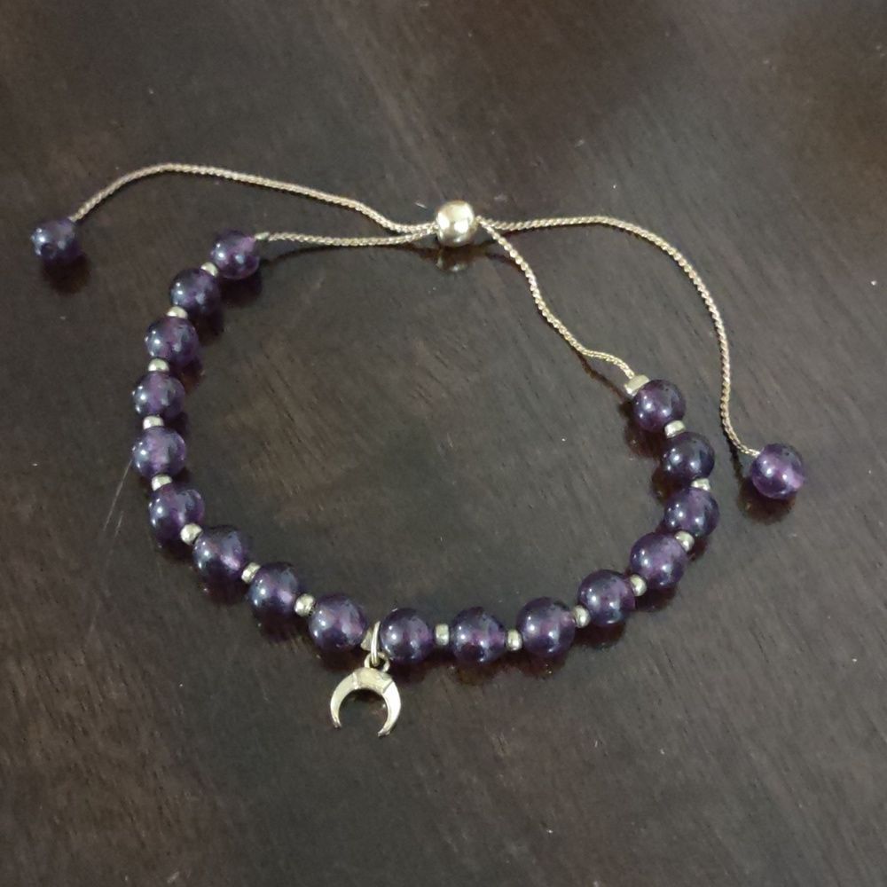 Women's Gold and Purple Colors, Beaded Adjustable Slider Bracelet